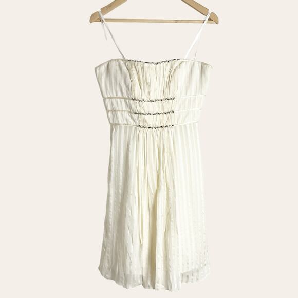 BCBGMaxAzria Ivory Off White Beaded Strapless Silk Mini Dress Size 8 - Picture 1 of 10